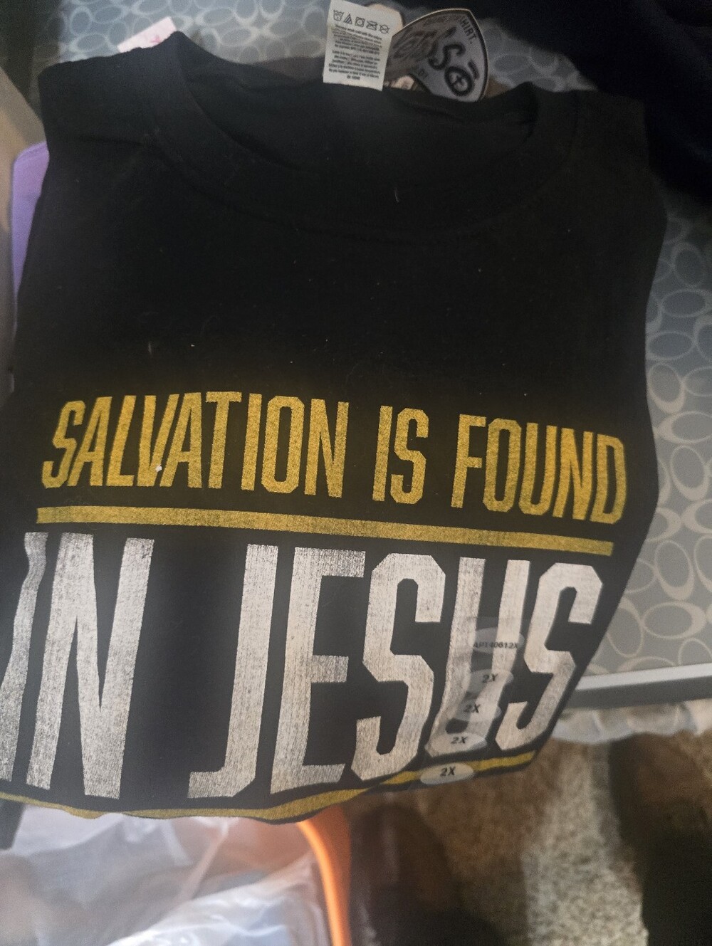 Black Mens T-Shirt with 'Salvation Is Found in Jesus' Graphic